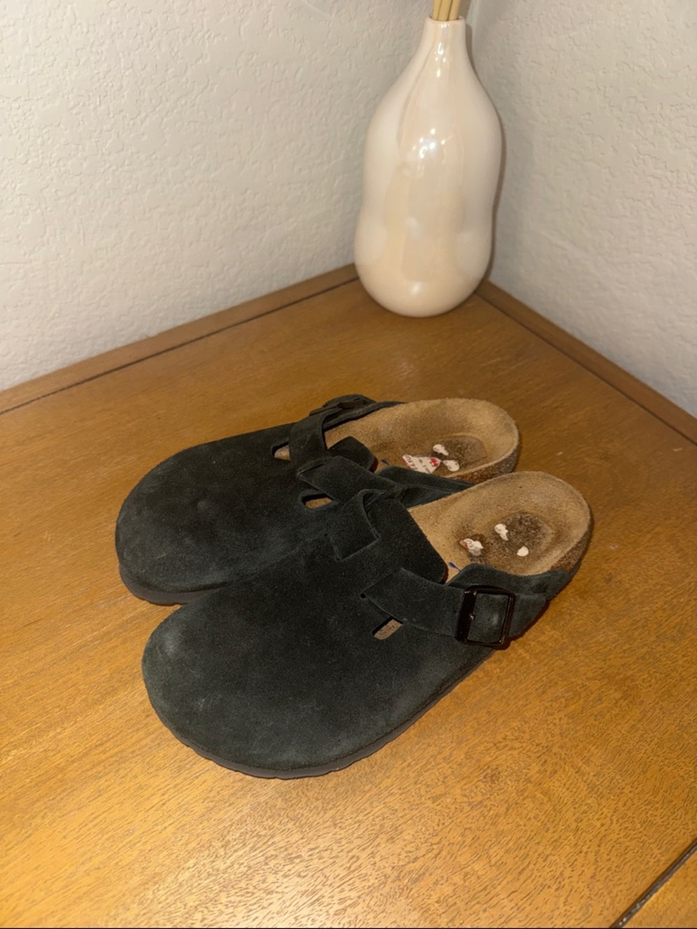 Birkenstock Black Suede Clog with Buckle Detail